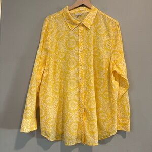 Talbots Yellow Floral Button-Up Shirt Lightweight Cotton Beach Casual 3X